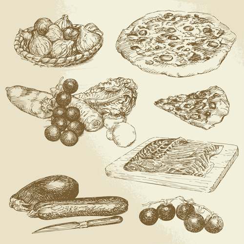 Drawing foods retro illustrations vector 12 Drawing foods retro illustrations vector 12