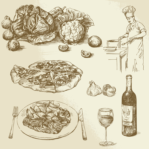 Drawing foods retro illustrations vector 13 Drawing foods retro illustrations vector 13