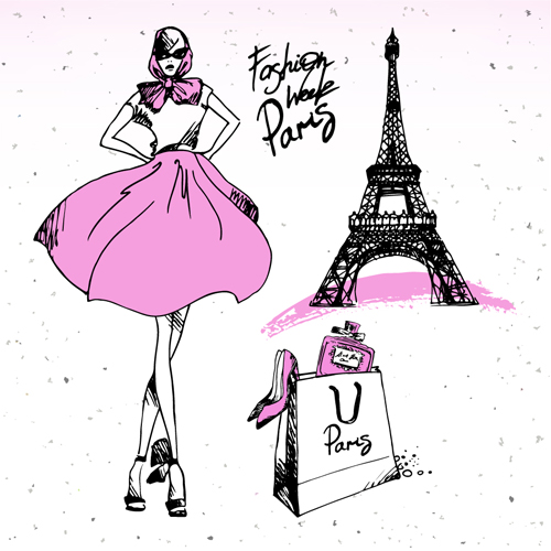 Fashion paris hand drawn vector 04 Fashion paris hand drawn vector 04