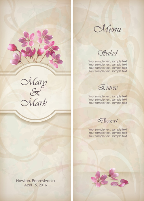 Pink Flowers Cards vector 03 Pink Flowers Cards vector 03