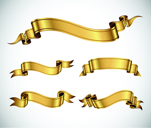 Gold ribbon banners luxury vector 01 Gold ribbon banners luxury vector 01