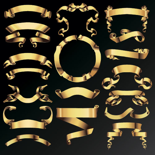 Gold ribbon banners luxury vector 02 Gold ribbon banners luxury vector 02