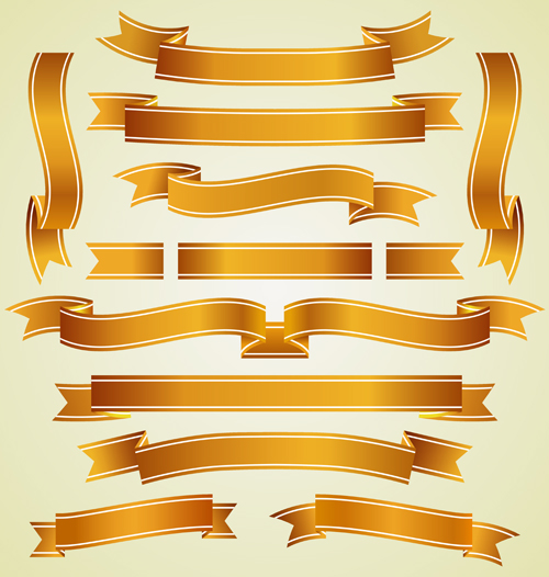 Gold ribbon banners luxury vector 03