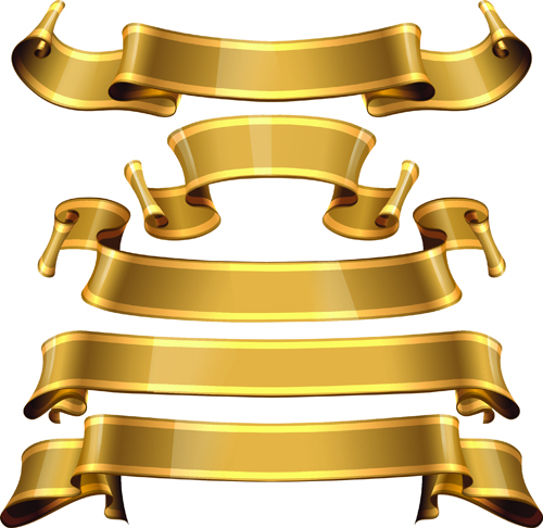 Gold ribbon banners luxury vector 04