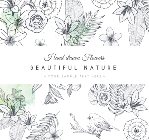 Hand drawn bird with flower vector Hand drawn bird with flower vector