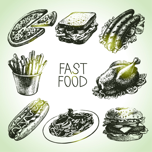 Hand drawn fast food design vector icons