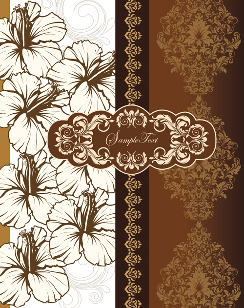 Hand drawn flower with floral vector cards 02 Hand drawn flower with floral vector cards 02