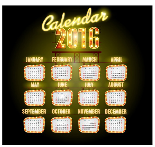 Neon calendars 2016 creative vector Neon calendars 2016 creative vector