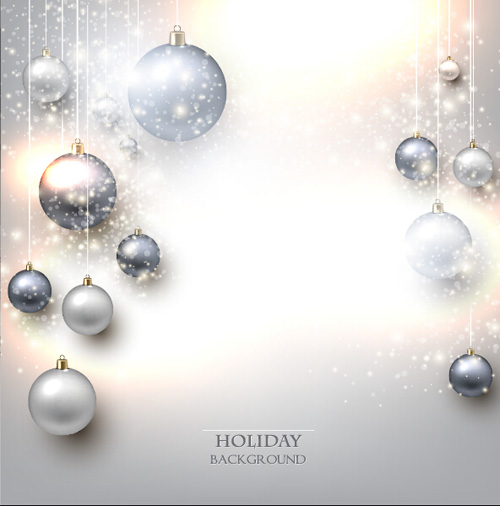 Silver christmas balls with holiday background vector Silver christmas balls with holiday background vector