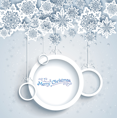 White christmas balls with paper snowflake background