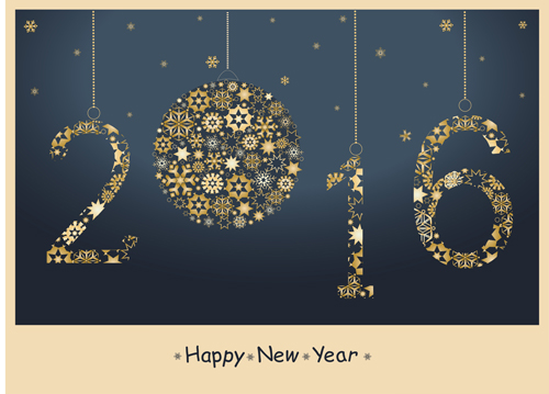2016 Happy New Year greeting  card with snowflake vectors 02