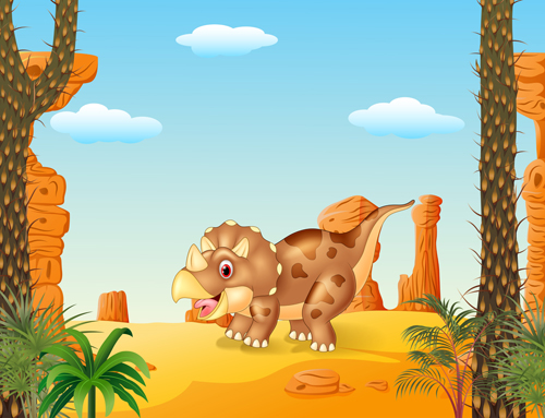 Cartoon dinosaurs with natural landscape vector 11