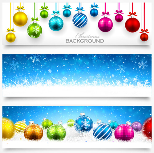 Colored christmas balls banners vector Colored christmas balls banners vector