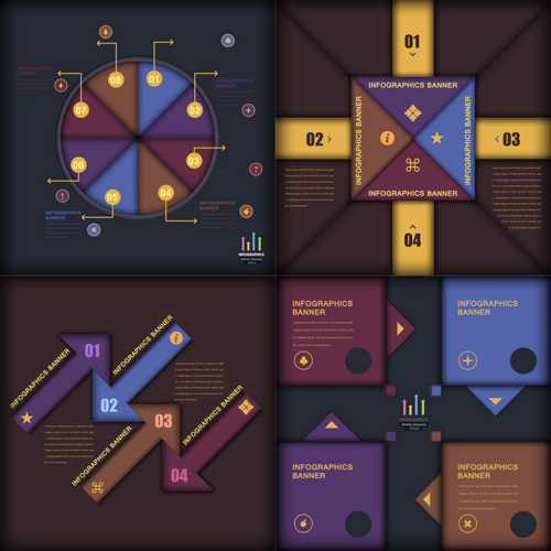 Dark color infographics business tamplate vector 02