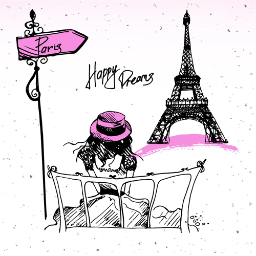 Fashion paris hand drawn vector 02