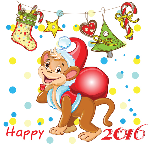 Funny monkey with 2016 new year vectors 04 Funny monkey with 2016 new year vectors 04