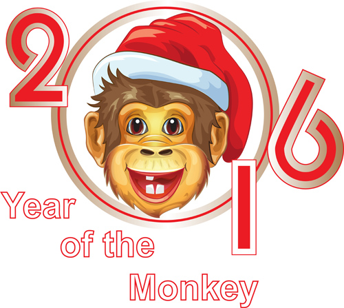 Funny monkey with 2016 new year vectors 05 Funny monkey with 2016 new year vectors 05