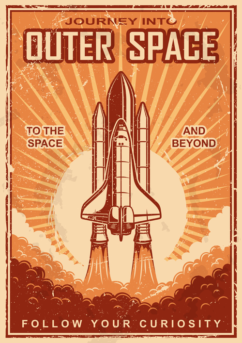 Outer space poster vintage vector 01 Outer space poster vintage vector 01