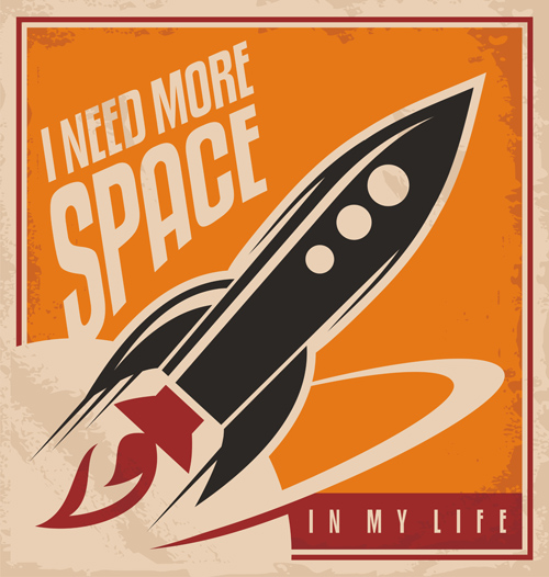 Outer space poster vintage vector 04 Outer space poster vintage vector 04