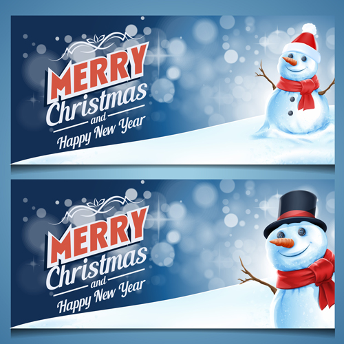 Snowman with christmas banners vector Snowman with christmas banners vector