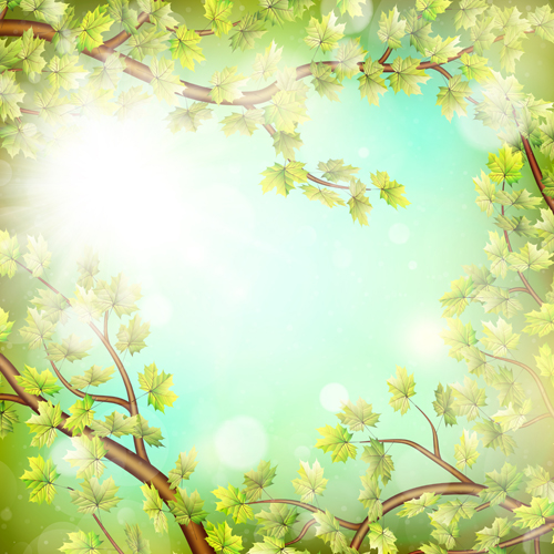 Spring green leaves with sunlight background vector 03 Spring green leaves with sunlight background vector 03