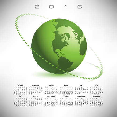2016 Calendar with green globe vector 02 2016 Calendar with green globe vector 02