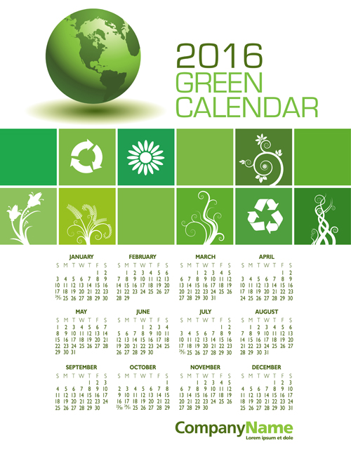 green calendar 2016 