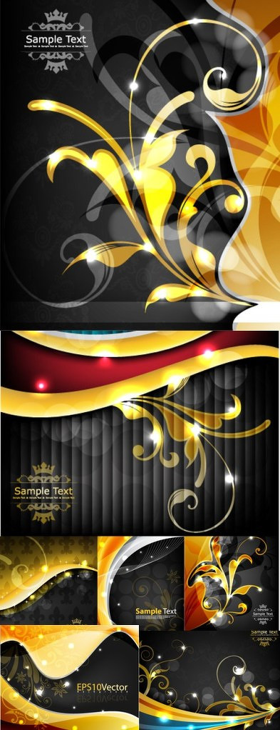 starlight soft movement lines gold flash gold flowers EPS file dancing curve colorful  
