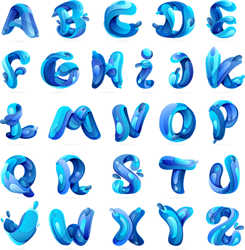 water blue alphabets 