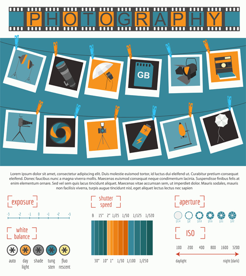 Creative photography infographics design vectors 10 Creative photography infographics design vectors 10