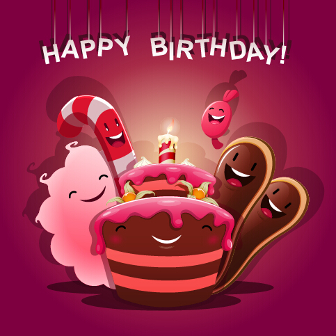 Cute birthday cakes free vector background 02