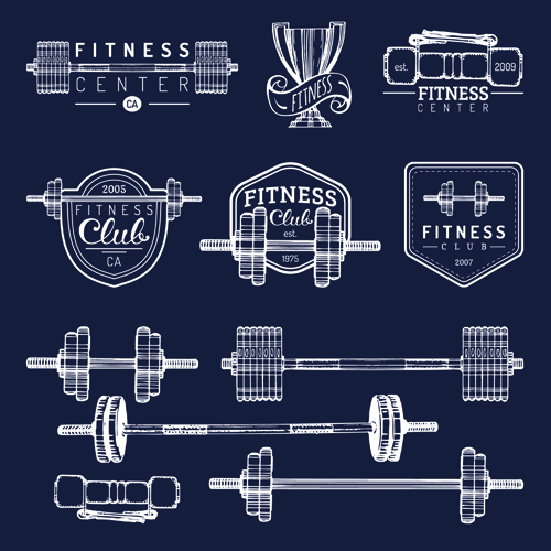Fitness training label with logotype vector set 01 Fitness training label with logotype vector set 01