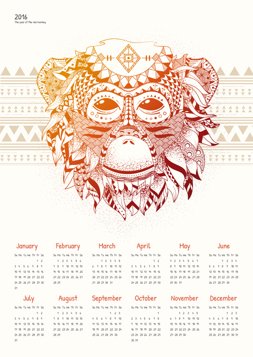 monkey floral calendar 2016 
