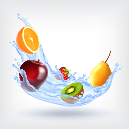 Fruit with water splashes vector 02 Fruit with water splashes vector 02