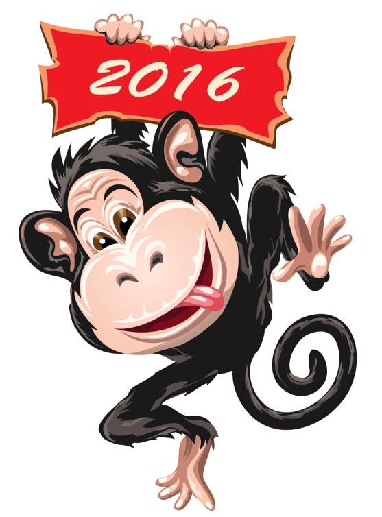 Funny monkey with 2016 new year vectors 01 Funny monkey with 2016 new year vectors 01