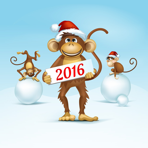 Funny monkey with 2016 new year vectors 02 Funny monkey with 2016 new year vectors 02