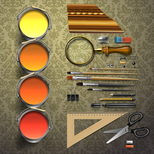 Paintbrush and art supplies vector background 01 Paintbrush and art supplies vector background 01