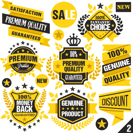 yellow quality premium labels badges 