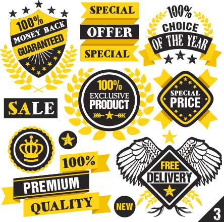 yellow quality premium labels badges 