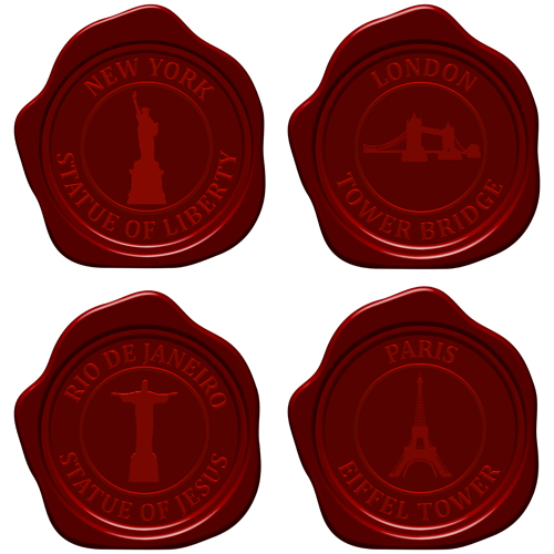 Sealing wax with world landmarks vector set 05 Sealing wax with world landmarks vector set 05