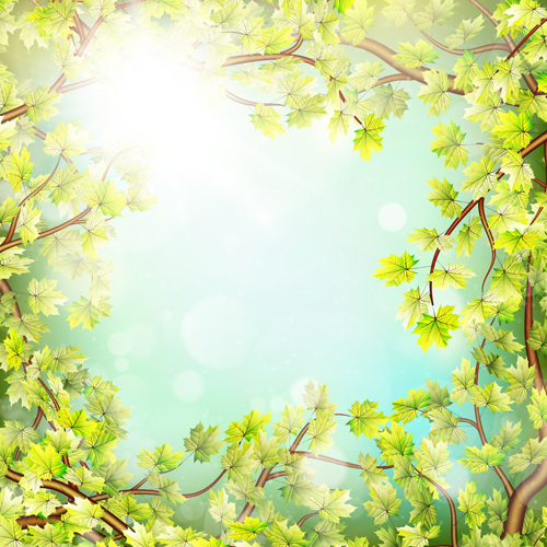 Spring green leaves with sunlight background vector 01 Spring green leaves with sunlight background vector 01