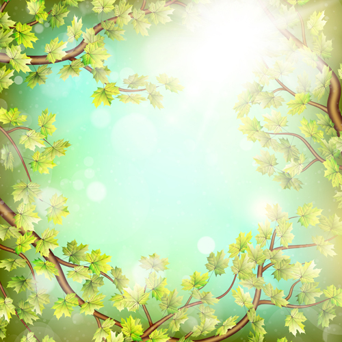 Spring green leaves with sunlight background vector 02 Spring green leaves with sunlight background vector 02