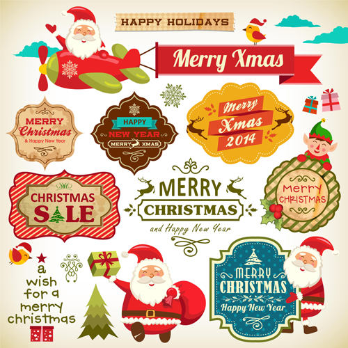 Xmas holiday labels with santa vector Xmas holiday labels with santa vector