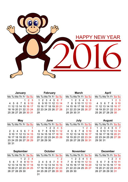 2016 monkey new year calendar vector 2016 monkey new year calendar vector