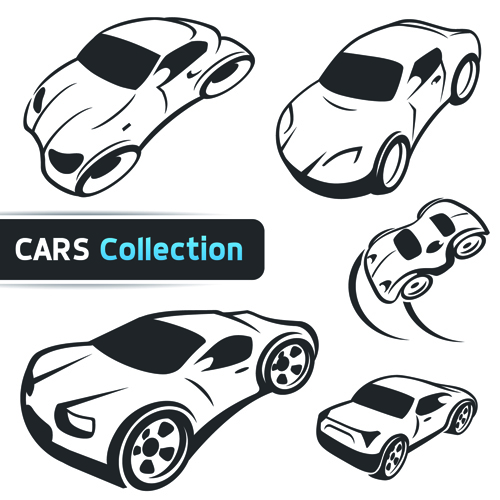 Hand drawn abstract car set vector Hand drawn abstract car set vector