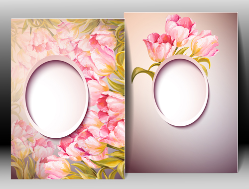 Pink flower with flyer design vector 03 Pink flower with flyer design vector 03