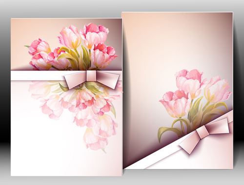 Pink flower with flyer design vector 04 Pink flower with flyer design vector 04