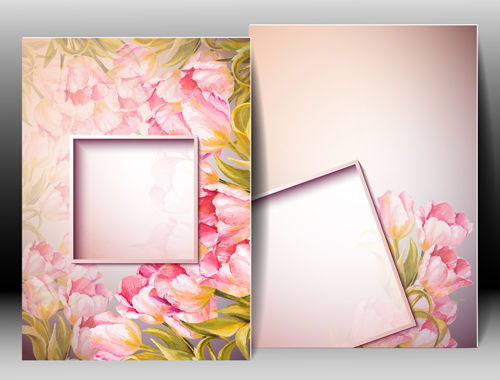 Pink flower with flyer design vector 05 Pink flower with flyer design vector 05