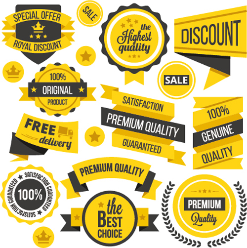 Premium quality black with yellow labels and badges vector 01