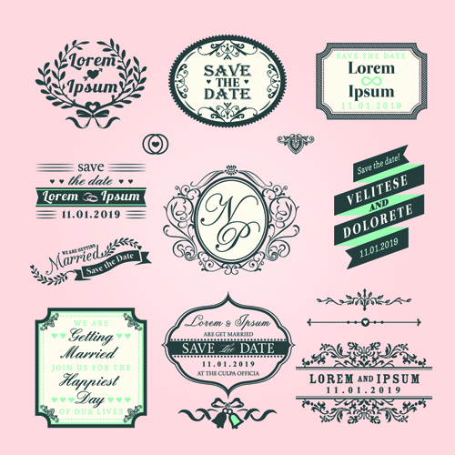 Romantic wedding labels design vector Romantic wedding labels design vector